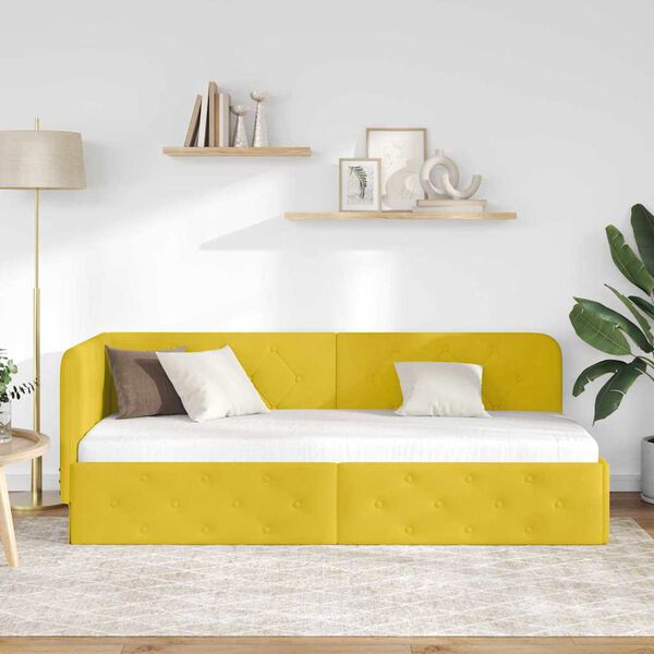 vidaXL Corner Bed Frame with Headboard Yellow 80 x 200 cm Velvet