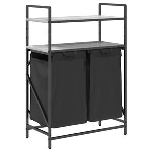 vidaXL Laundry Basket 2 Compartments with Shelves Grey Sonoma