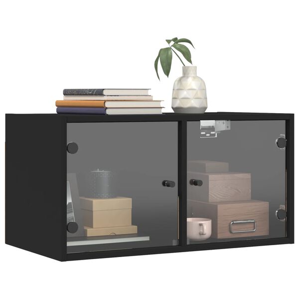 vidaXL Wall Cabinets with Glass Doors 2 pcs Black 68.5x37x35 cm