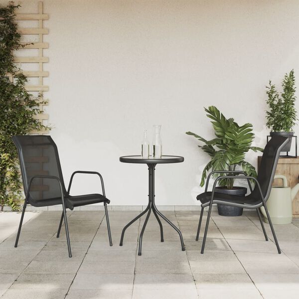 vidaXL 3 Piece Garden Dining Set Black Steel