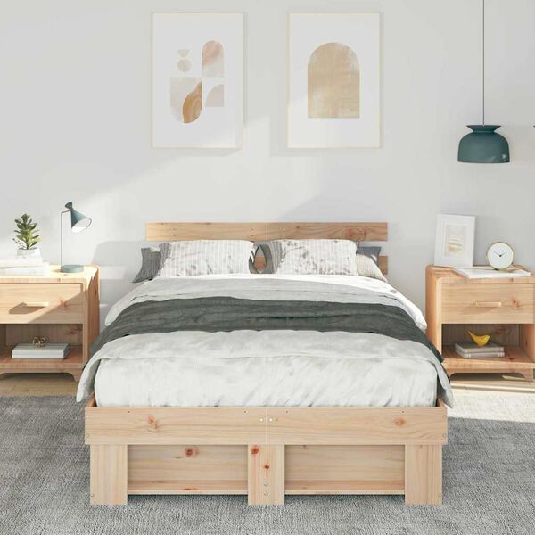 vidaXL Bed Frame with Headboard Brown 140 x 190 cm Solid Pine Wood