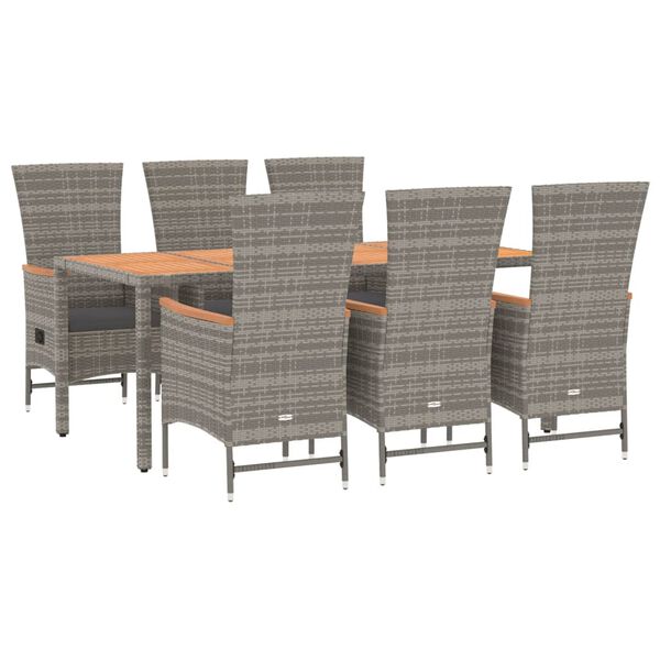 vidaXL 7 Piece Garden Dining Set Grey Poly Rattan&Solid Wood Acacia