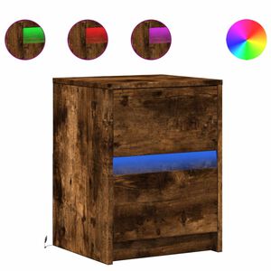 vidaXL Bedside Cabinet with LED Lights Smoked Oak Engineered Wood