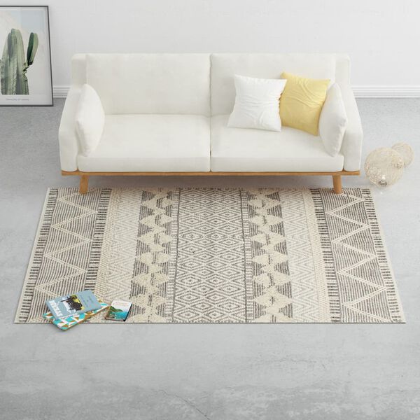 vidaXL Rug Handwoven Wool 120x170 cm White/Grey/Black/Brown