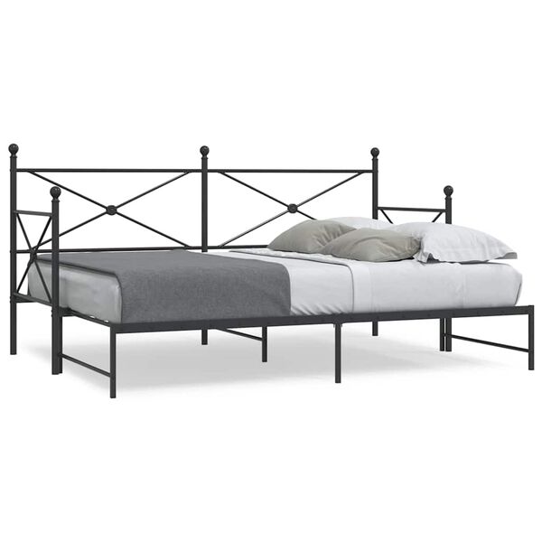 vidaXL Daybed with Trundle without Mattress Black 90x200 cm Steel