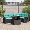 vidaXL 6 Piece Garden Sofa Set with Cushions Black Poly Rattan Acacia