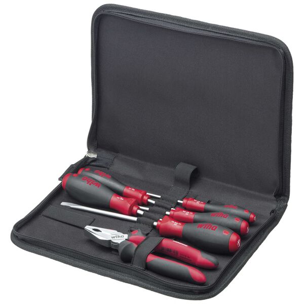 Wiha 7 Piece Tool Set Mechanic Screwdriver bag with Combination Pliers