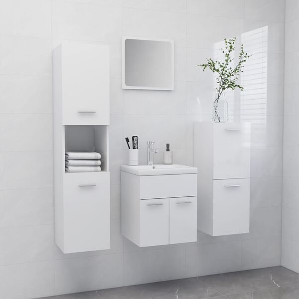 vidaXL Bathroom Furniture Set High Gloss White Engineered Wood