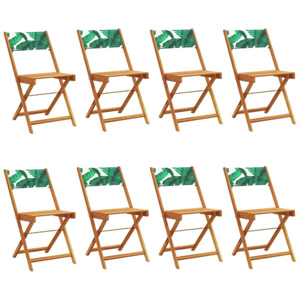 vidaXL Folding Garden Chairs 8 pcs Green Fabric and Solid Wood