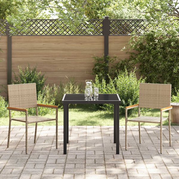 vidaXL Garden Dining Set with Cushion 3 pcs Beige Poly Rattan