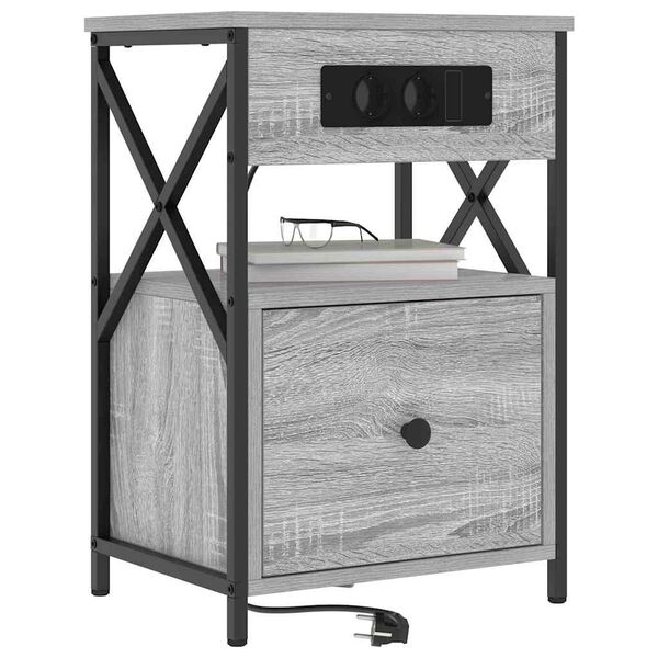 vidaXL Bedside Cabinet with Drawer 2 pcs Grey Sonoma 40 x 31 x 60 cm
