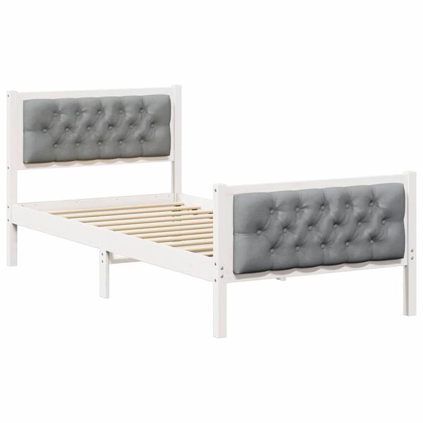 vidaXL Bed Frame with Headboard Light Grey 90 x 200 cm Solid Pine Wood