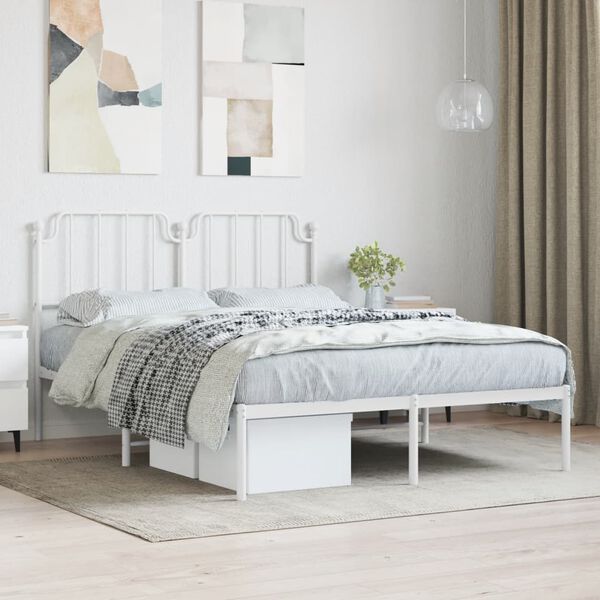 vidaXL Metal Bed Frame without Mattress with Headboard White 140x200cm