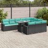 vidaXL 11 Piece Garden Sofa Set with Cushions Black Poly Rattan Acacia