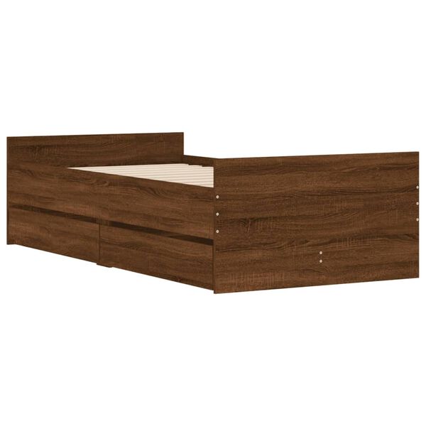 vidaXL Bed Frame with Drawers without Mattress Brown Oak 100x200 cm