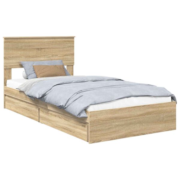 vidaXL Storage Bed with Drawer Sonoma Oak 100 x 200 cm Engineered Wood