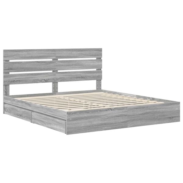 vidaXL Storage Bed Grey Sonoma 180 x 200 cm Engineered Wood