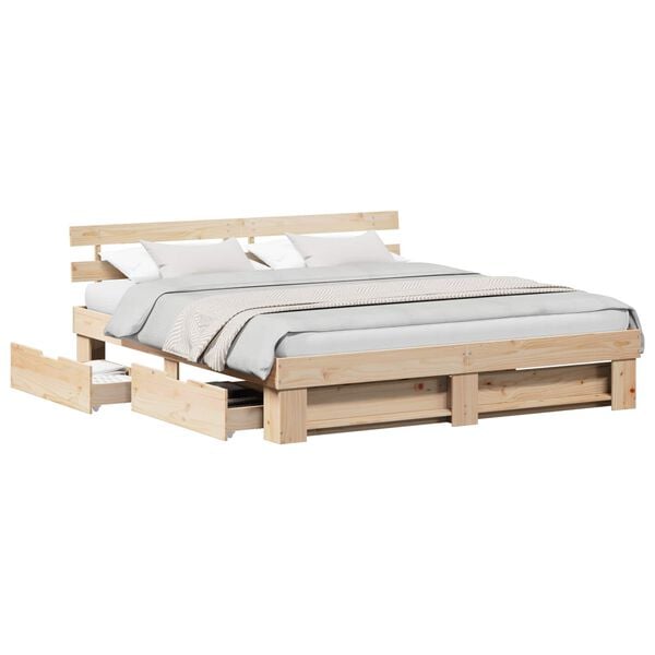 vidaXL Bed Frame with Headboard Brown 200 x 200 cm Solid Pine Wood