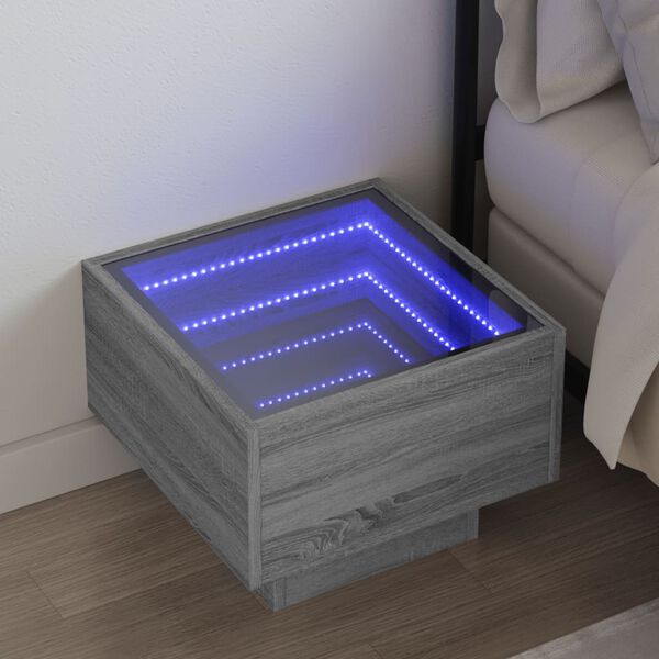 vidaXL Bedside Table with Infinity LED Grey Sonoma 40x40x30 cm