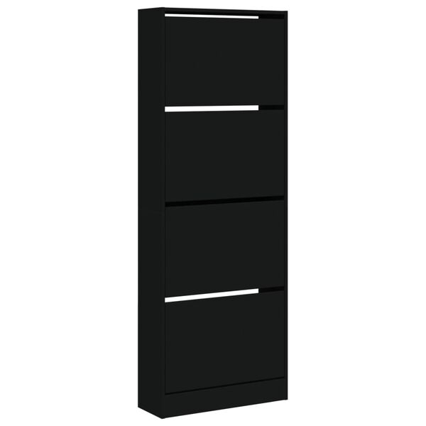 vidaXL Shoe Cabinet Black 60x21x163.5 cm Engineered Wood
