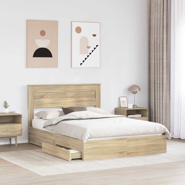 vidaXL Storage Bed with Drawer Sonoma Oak 160 x 200 cm Engineered Wood