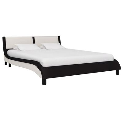 vidaXL Bed Frame with LED Black and White Faux Leather 120x190 cm 4FT Small Double