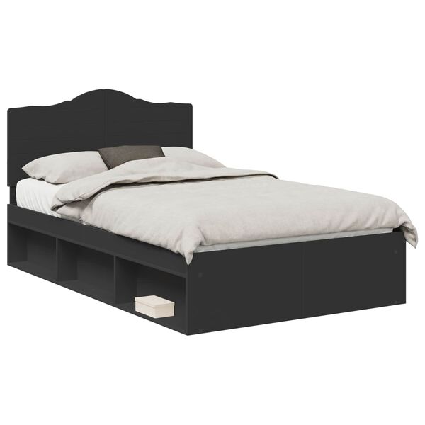 vidaXL Bed Frame with Headboard Black 135 x 190 cm Solid Pine Wood