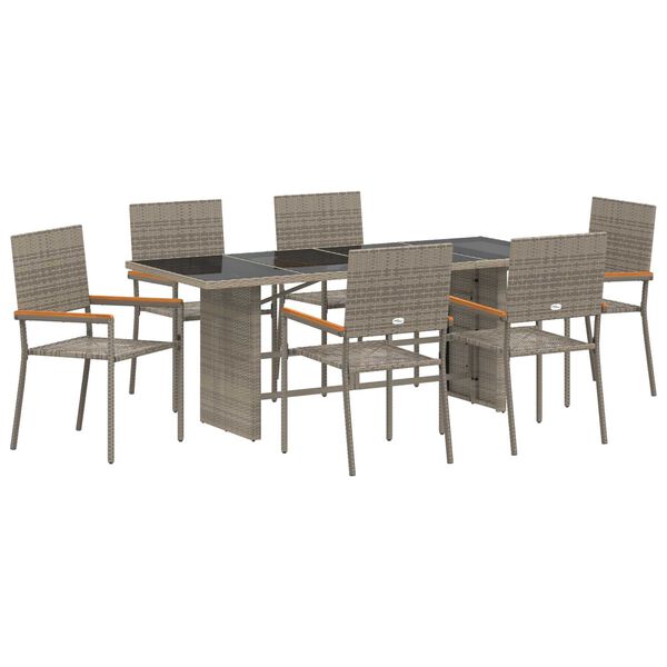 vidaXL Garden Dining Set 7 pcs Grey Poly Rattan