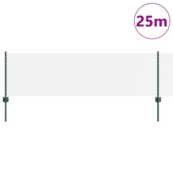 vidaXL Fence with Post Green 0.6 x 25 m Steel and PVC