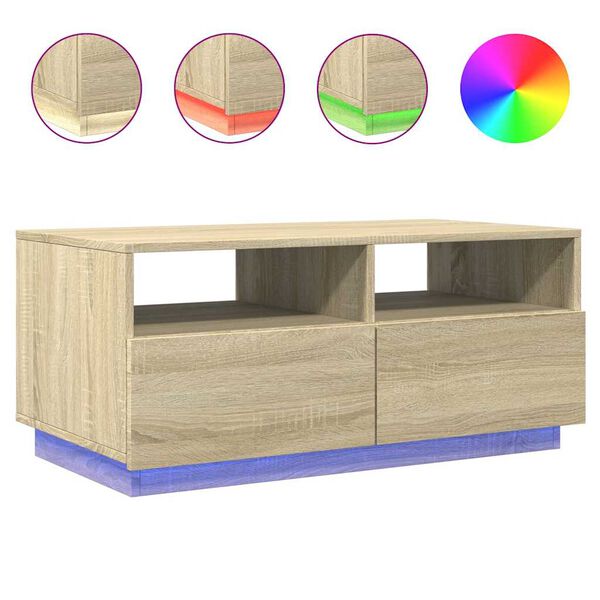 vidaXL Coffee Table with LED Lights Sonoma Oak 90x49x40 cm