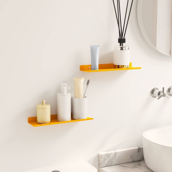 vidaXL Floating Shelf 2 pcs Mustard Yellow 30 x 9 x 2.5 cm Steel