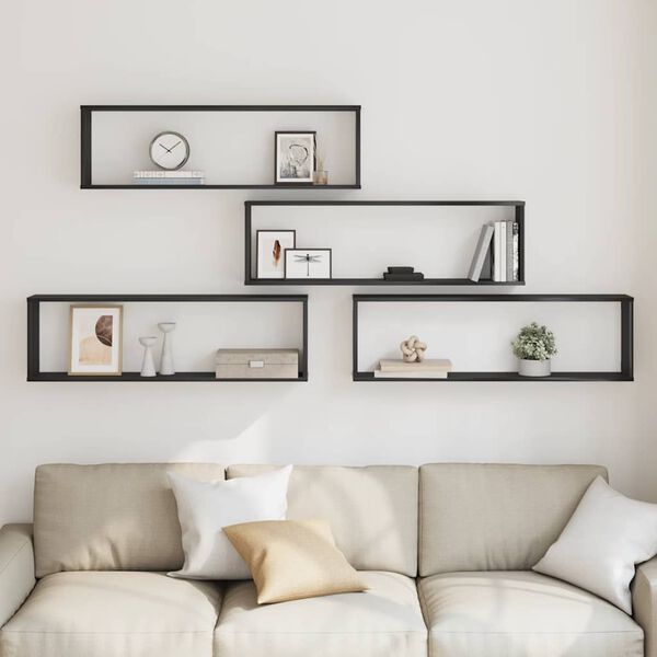 vidaXL Wall Cube Shelves 4 pcs Black Oak 100x15x30 cm Engineered Wood