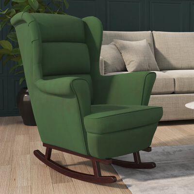 vidaXL Rocking Chair with Solid Wood Rubber Legs Dark Green Velvet