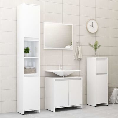 vidaXL Bathroom Furniture Set High Gloss White Chipboard