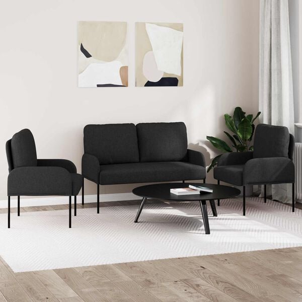 vidaXL Sofa Sets with Cushion 3 pcs Black 115 x 56 x 80 cm Plywood