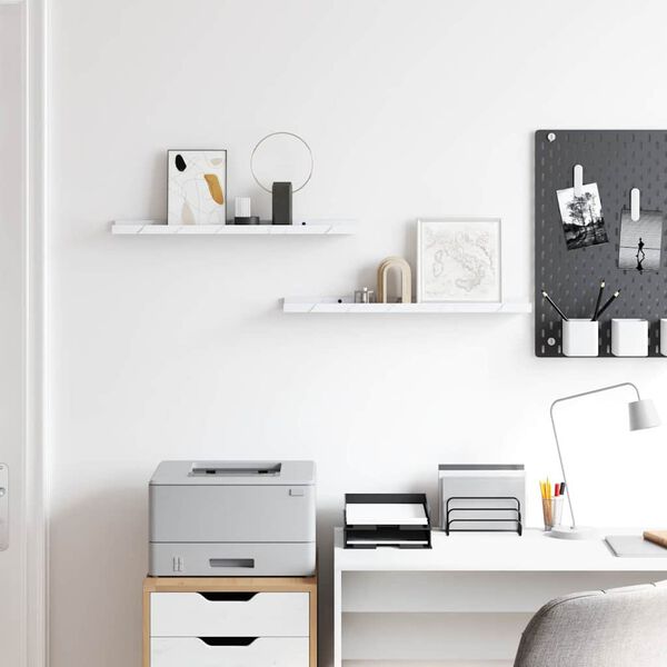 vidaXL Wall Shelf 2 pcs White Marble 60 x 9 x 3 cm Engineered Wood