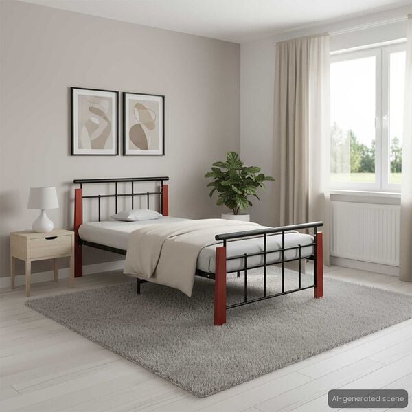 vidaXL Bed Frame without Mattress Metal and Solid Oak Wood 90x200 cm