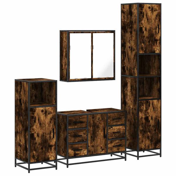 vidaXL 4&nbsp;Piece Bathroom Furniture Set&nbsp;Smoked Oak Engineered Wood