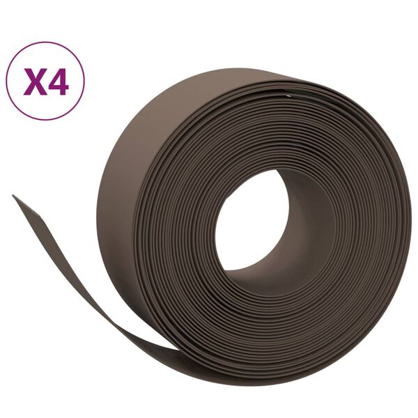 vidaXL Garden Edgings 4 pcs Brown 10 m 20 cm Polyethylene