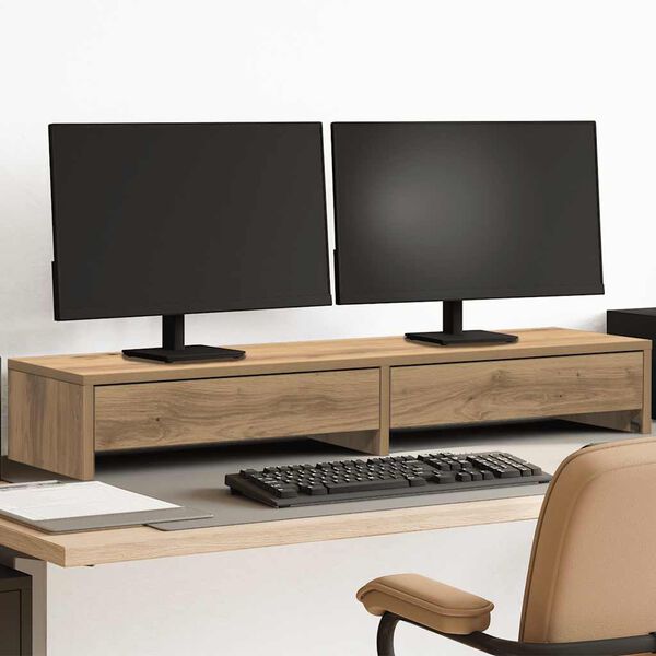 vidaXL Monitor Stand with Drawers Artisian Oak 100x27x15 cm Engineered Wood