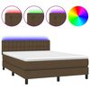 vidaXL Box Spring Bed with Mattress&LED Dark Brown 140x200cm Fabric