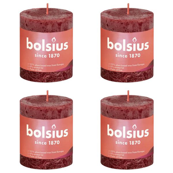 Bolsius Rustic Pillar Candles Shine 4 pcs 80x68 mm Velvet Red