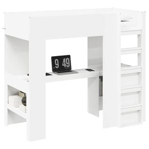 vidaXL Loft Bed Frame with Desk White 90 x 200 cm Engineered Wood