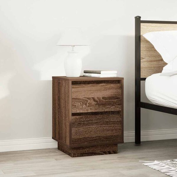 vidaXL Bedside Cabinets with LED Lights&nbsp;2 pcs Brown Oak 38x34x50 cm