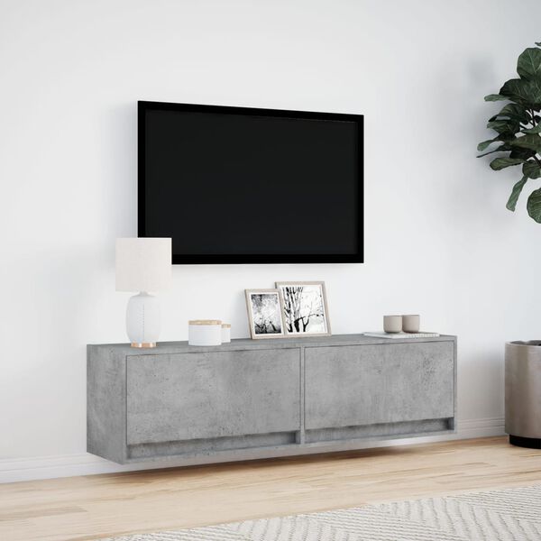 vidaXL TV Wall Cabinet with LED Lights Concrete Grey 140x31x38 cm