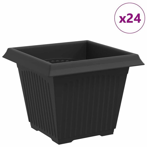 vidaXL Square Flower Pot 24 pcs Black 33 x 33 x 26 cm Plastic