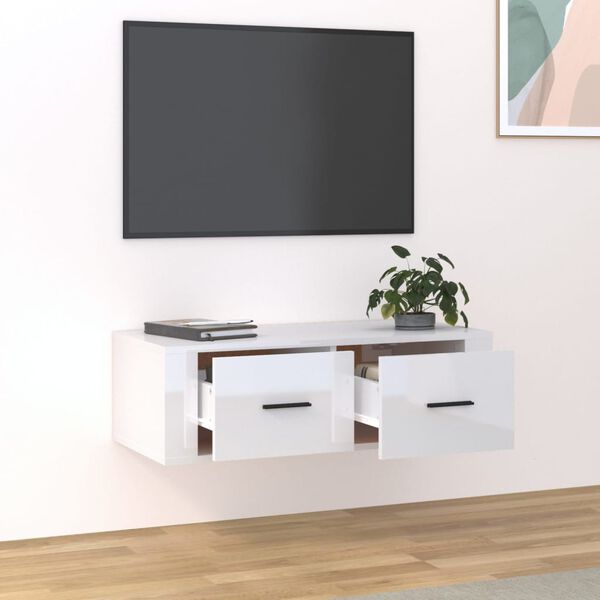 vidaXL Hanging TV Cabinet High Gloss White 80x36x25 cm Engineered Wood