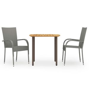 vidaXL 3 Piece Garden Dining Set Poly Rattan Grey