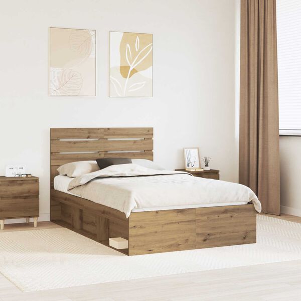 vidaXL Bed Frame Artisian Oak 120 x 190 cm Solid Pine Wood