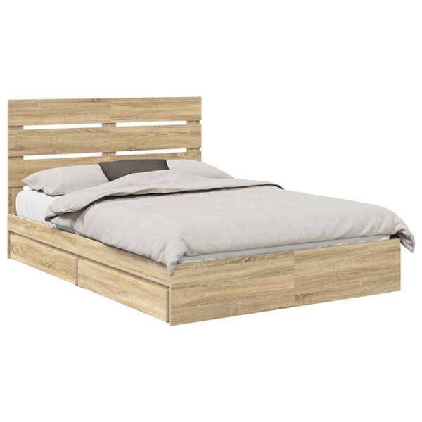 vidaXL Storage Bed with Drawer Sonoma Oak 150 x 200 cm Engineered Wood